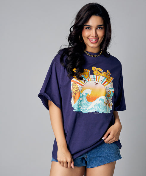 Oversize Navy Blue Stay Salty Tshirt
